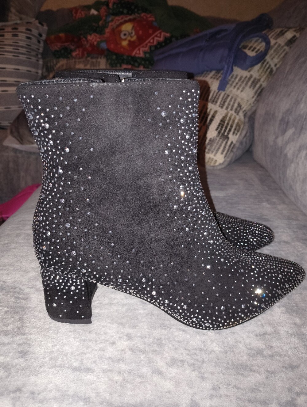 Women's Black Crystal-Embellished Ankle Boots